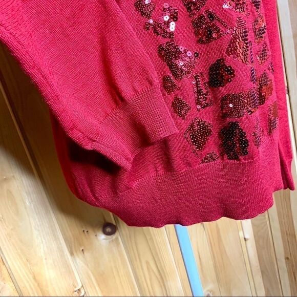 Calvin Klein red wool blend sweater with sequins L - Picture 8 of 8